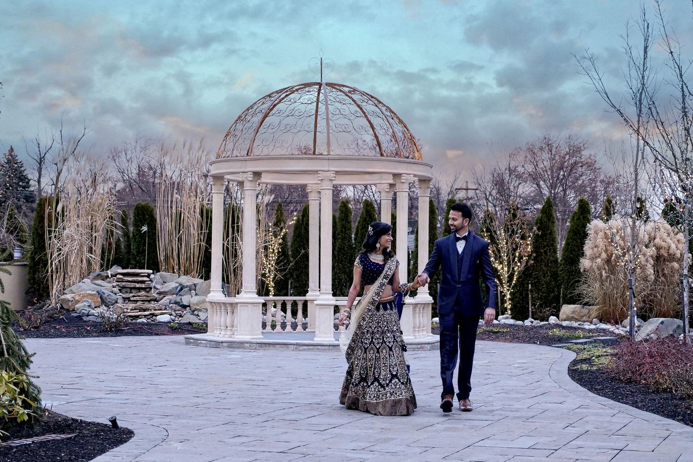 Couple at the gazebo in pale winter light