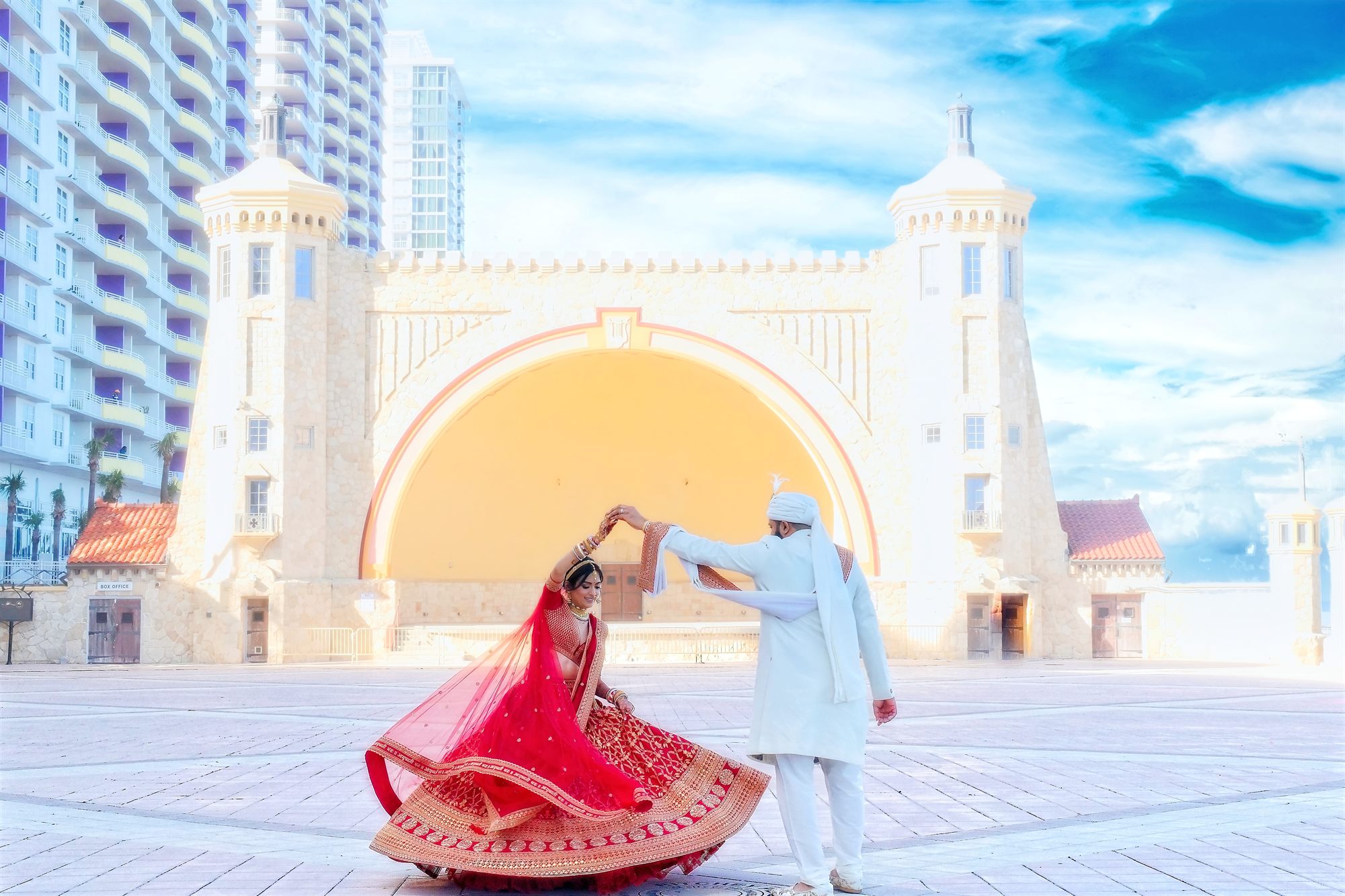 couple dancing daylight domed building