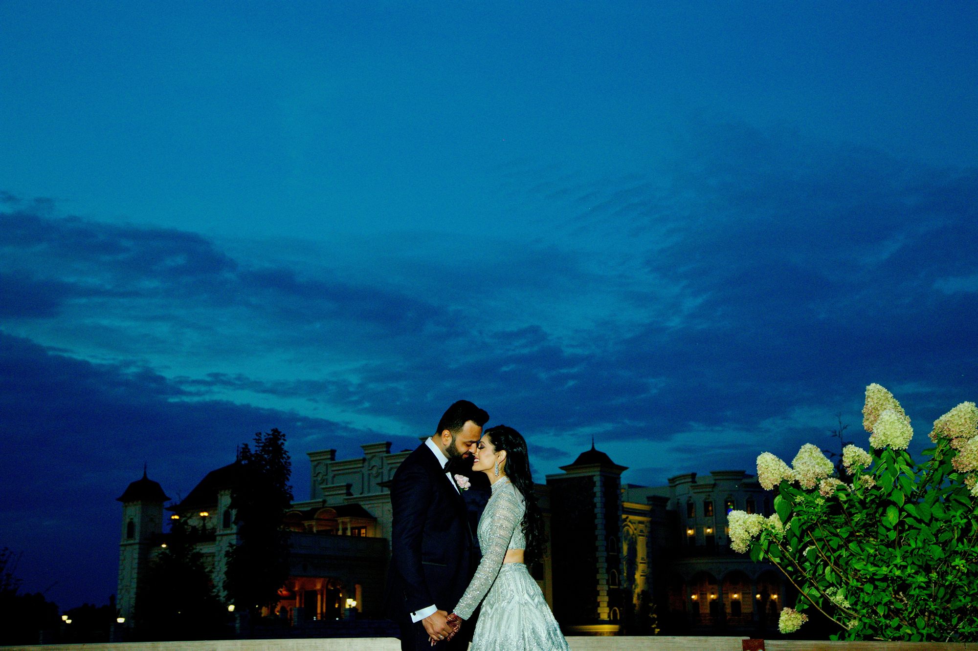 couple deep blue evening sky