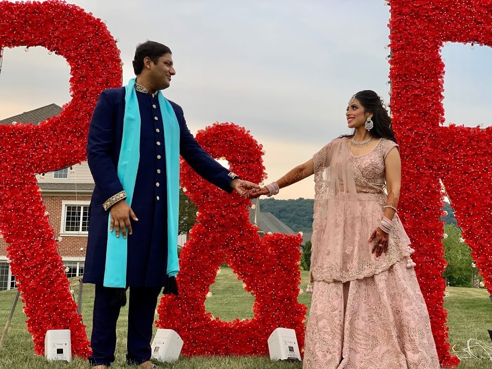 Opening frame of Radhika and Rishi's sangeet film